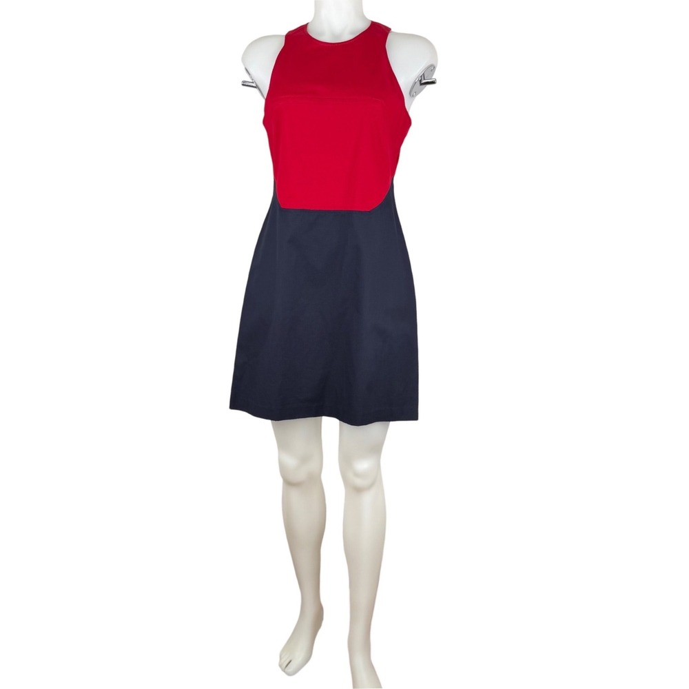 10 Crosby Derek Lam Red Navy Colorblock Cotton Stretch Mini Dress Size 6